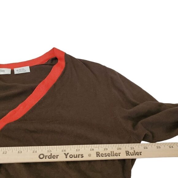 Neiman Marcus Cardigan Womens XL Brown Colorblock Silk Linen‎ Sweater Button Up - Picture 7 of 9